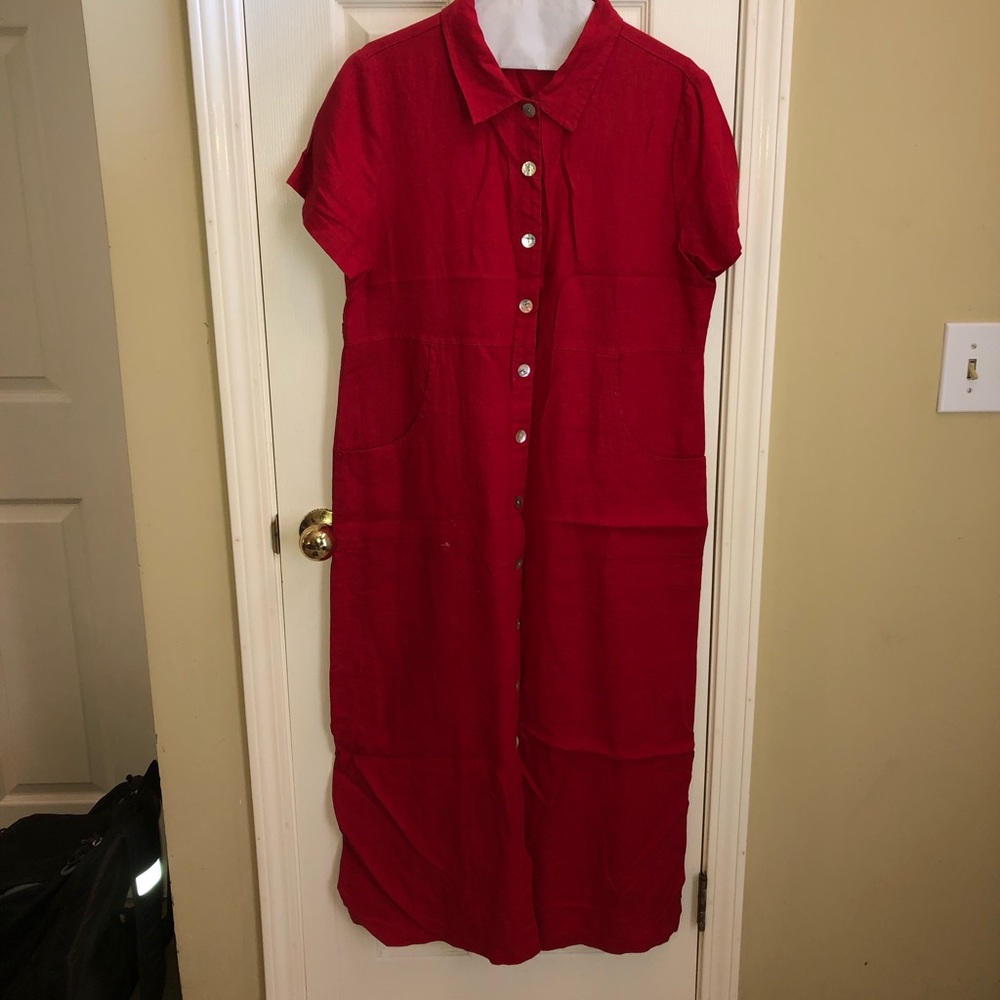 Red Linen Maxi Dress; 14,